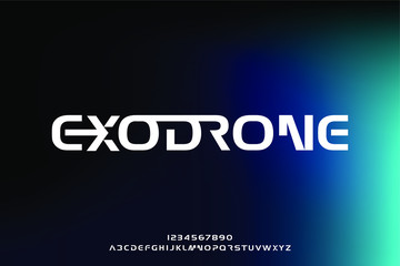 Poster - exodrone, a bold modern sporty typography alphabet font. digital technology vector illustration desi