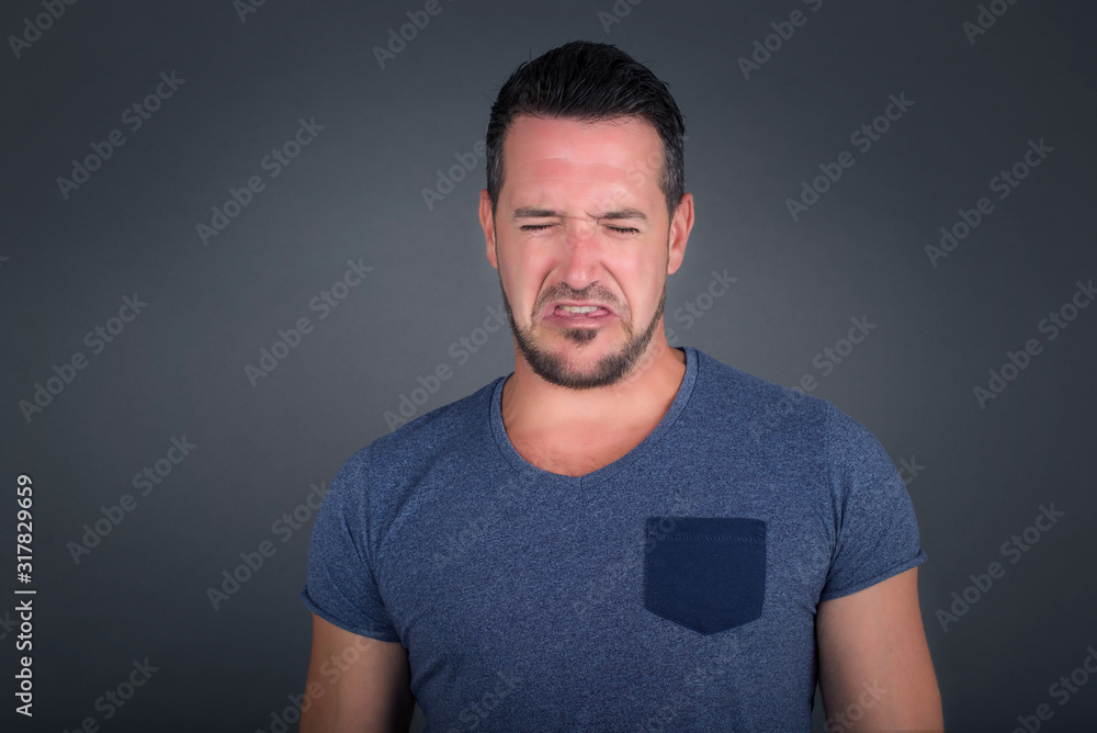 Negative human expressions and attitude. Angry dissatisfied male has ...
