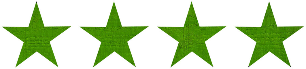  Five green painted wooden stars