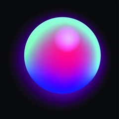 Wall Mural - glowing neon sphere on dark background. retrowave and synthwave style illustration.