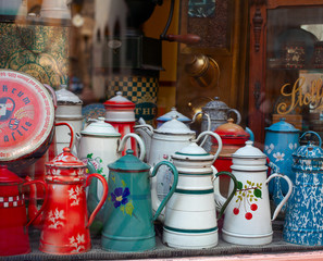 colorful metallic tea pot collection