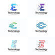 © Lucky Creative's - Set of E initial Technology Logo designs template, Pixel E letter logo
