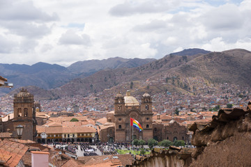 Canvas Print - Panoramic view of the central square of Cusco in the center of Cusco Peru