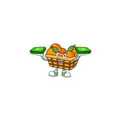 Sticker - happy rich basket oranges character with money on hands