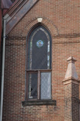 Canvas Print - brick wall and windows of old church