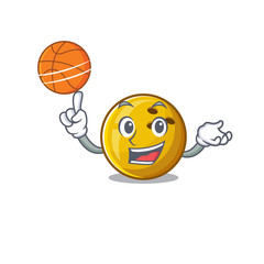 Wall Mural - A mascot picture of bowling ball cartoon character playing basketball