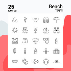 Sticker - 25 Beach Icon Set. 100% Editable EPS 10 Files. Business Logo Concept Ideas Line icon design