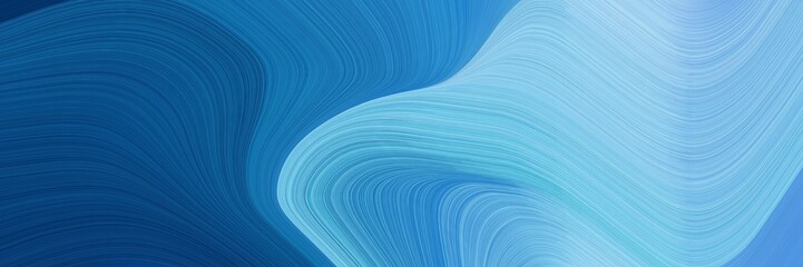 Wall Mural - artistic designed horizontal header with steel blue, midnight blue and baby blue colors. dynamic curved lines with fluid flowing waves and curves