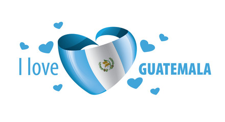 National flag of the Guatemala in the shape of a heart and the inscription I love Guatemala. Vector illustration