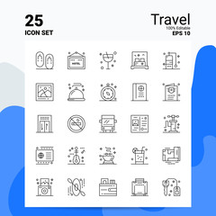 Sticker - 25 Travel Icon Set. 100% Editable EPS 10 Files. Business Logo Concept Ideas Line icon design