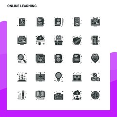 Wall Mural - 25 Online Learning Icon set. Solid Glyph Icon Vector Illustration Template For Web and Mobile. Ideas for business company.