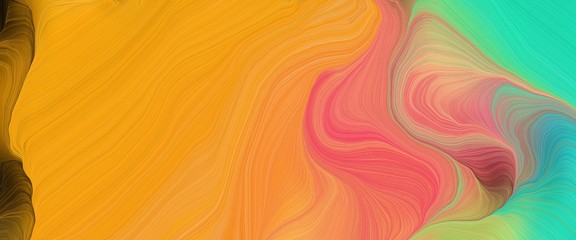 Wall Mural - dynamic horizontal banner with peru, medium sea green and golden rod colors. very dynamic curved lines with fluid flowing waves and curves
