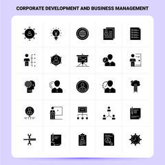 Wall Mural - Solid 25 Corporate Development and Business Management Icon set. Vector Glyph Style Design Black Icons Set. Web and Mobile Business ideas design Vector Illustration.