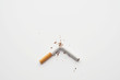 Broken cigarette on white background ,  World No Tobacco Day Tobacco and lung health concept .