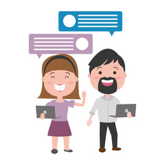 Poster - couple with laptop and speech bubble