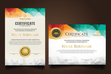 Wall Mural - Set certificate template with dynamic and futuristic polygonal color and modern background.