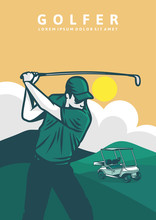 Man Using Stick Golf Poster Illustration Vintage