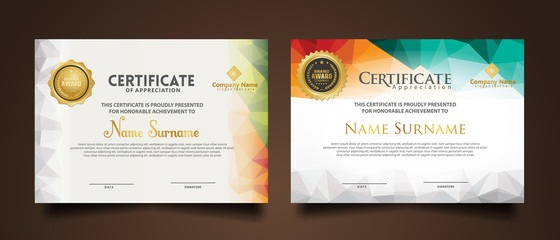 Wall Mural - Set certificate template with dynamic and futuristic polygonal color and modern background.