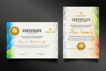 Wall Mural - Set certificate template with dynamic and futuristic polygonal color and modern background.