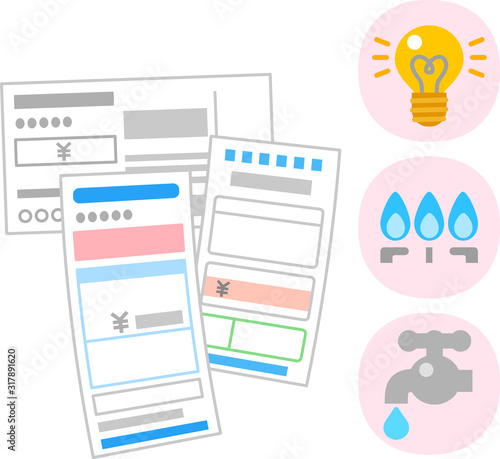 電気 ガス 水道のアイコンと請求書のイメージ Stock Vector Adobe Stock 電気 ガス 水道のアイコンと請求書のイメージ Stock Vector Adobe Stock