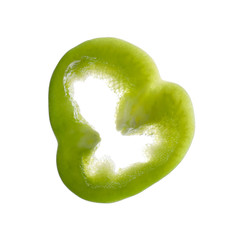 Slice of green bell pepper isolated on white