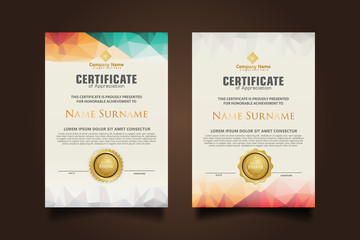 Wall Mural - Set certificate template with dynamic and futuristic polygonal color and modern background.
