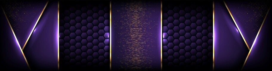 Wall Mural - abstract premium dark purple with gold overlay layers background