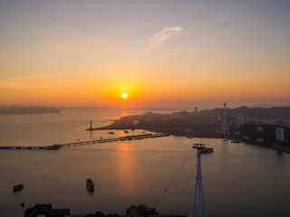 Amazing sunset in Halong Bay, Vietnam