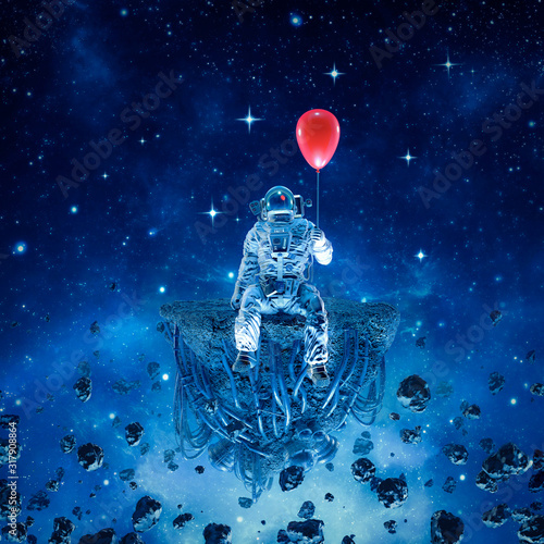 Obraz na plátně Party of one / 3D illustration of surreal science fiction scene with astronaut s