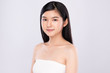 © kitthanes  - Portrait beautiful young asian woman clean fresh bare skin concept. Asian girl beauty face skincare and health wellness, Facial treatment, Perfect skin, Natural make up, on white background,two