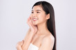 © kitthanes  - Portrait beautiful young asian woman clean fresh bare skin concept. Asian girl beauty face skincare and health wellness, Facial treatment, Perfect skin, Natural make up, on white background,two