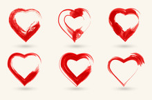 Vector Hand Painted Signs Of Heart. Ink And Brush.