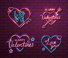 Poster - set of lettering of neon light for valentines day vector illustration design