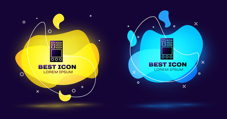 Black Create account screen icon isolated on blue background. Set abstract banner with liquid shapes. Vector Illustration
