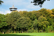 King Boudewijn Tower at the three-country point Germany Netherlands Belgium, seen from nearby forest near Vaals