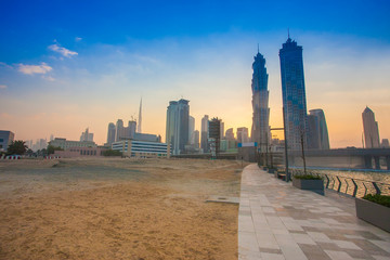 Wall Mural - Dubai city skyline in the morning, sunrise