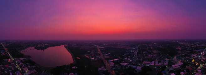 Wall Mural - Panorama beautiful sky Bright vibrant Purple colors real romantic sunset sky ,nature beauty color background Sunset sky magenta orange gradient mesh Impressive saturated colors.