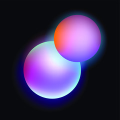 Wall Mural - glowing neon sphere on dark background. retrowave and synthwave style illustration.
