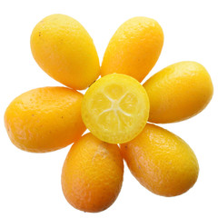 Poster - Group of fresh kumquat close up isolated.