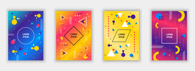 Fototapete - Set of modern memphis style covers. Colorful geometric background can be used brochure design, flyer, web banner, ads poster, magazine, flat cover for web. Vector illustartion.