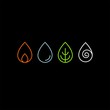 4 elements flat vector icons. Water, fire, earth, air flat vector icons