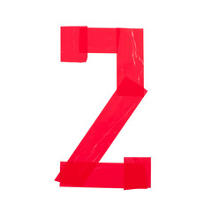 Number two made from red scotch tape on a white background