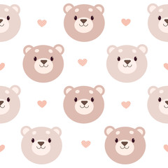 the seamless pattern of bear and heart on the white background. the character of cute bear with hear