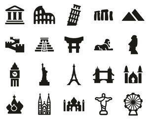 Landmarks Of The World Icons Black & White Set Big