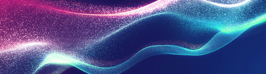 Wall Mural - bright wavy background. glowing dots and lines. neon light. wave element for design. smooth particle