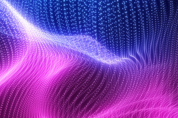 Wall Mural - bright wavy background. glowing dots and lines. neon light. wave element for design. smooth particle
