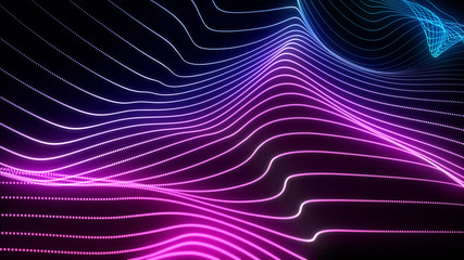 Wall Mural - bright wavy background. glowing dots and lines. neon light. wave element for design. smooth particle