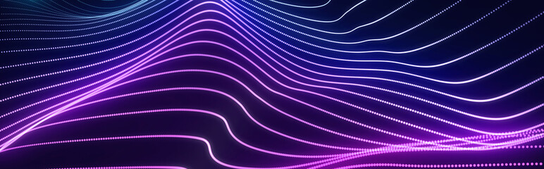 Wall Mural - bright wavy background. glowing dots and lines. neon light. wave element for design. smooth particle