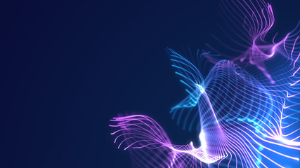 Wall Mural - bright wavy background. glowing dots and lines. neon light. wave element for design. smooth particle