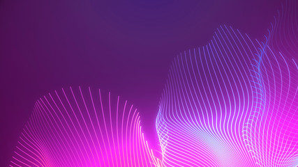 Wall Mural - bright wavy background. glowing dots and lines. neon light. wave element for design. smooth particle